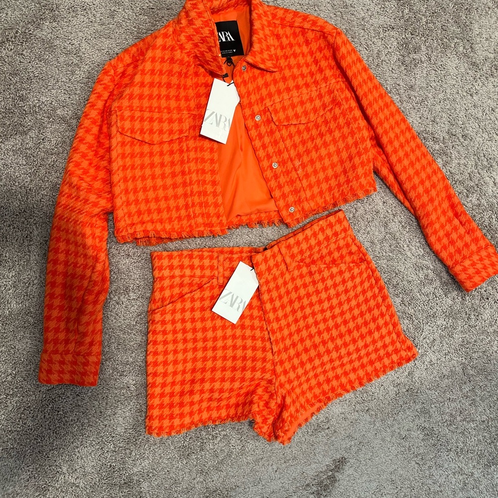 Zara Vibrant Orange Houndstooth Set